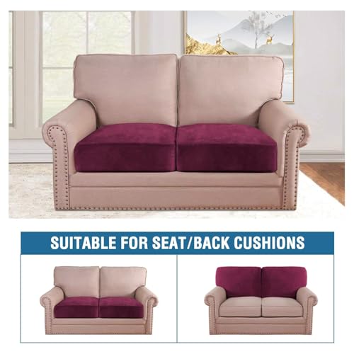 Velvet Stretch Couch Cushion Cover Plush Cushion Slipcover for Chair Loveseat Sofa Cushion Furniture Protector Seat Cushion Sofa Cover (Wine/Burgundy / 2 Cushion Sofa)