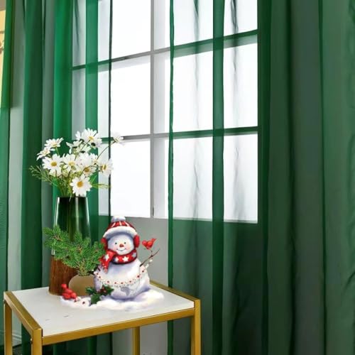 Sheer Voile Window Treatment Rod Pocket Curtain Panels for Kitchen Bedroom Living Room Drapes Sunlight Filtering Privacy Semi Home Decor Assorted Colors Sizes (Foliage Green / 52"W x 63"L (Pack of 2))