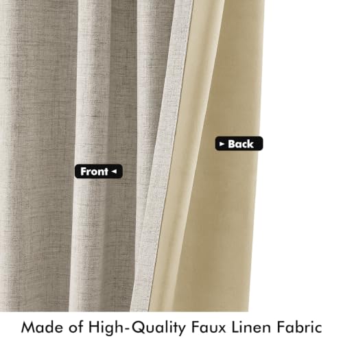 100% Blackout Linen Curtains for Bedroom 42 x 84 Inch Stone 2 Panels (Stone / 42"W x 84"L (Pack of 2))