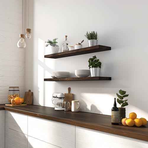 36 Inch Floating Shelves for Wall Rustic Brown Wood Wall Shelves for Bedroom Set of 4 (36 inch / Rustic Brown)