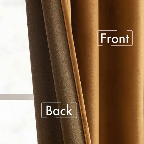 Velvet Curtains 52x96 inches 2 Panels Gold Brown Blackout Curtains (Golden Brown / 52"W x 96"L (Pack of 2))