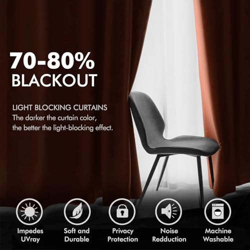 Fall Burnt Orange Velvet Curtains 52 x 90 Inch Length Set of 2 (Burnt Orange / 52"W x 90"L (Pack of 2))