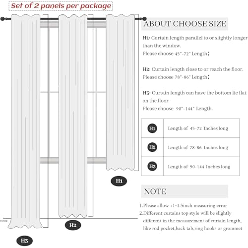 White Blackout Curtains 96 Inches Long 2 Panel Burg for Bedroom Thermal Insulated Total Black Out Boho Extra Wide Window Drape for Living Room Thick Linen Textured Soundproof Back Tab 8ft 52x96 Length (White / 52"W x 96"L (Pack of 2))