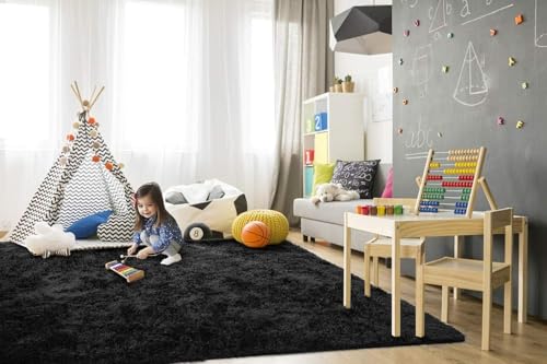 Super Soft Shaggy Rugs Fluffy Carpets (7' x 10' (Rectangular) / Black)