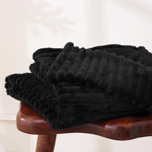 Black Fleece Throw Blanket 60”×80” for Couch Sofa Livingroom (Black / 60×80inch)
