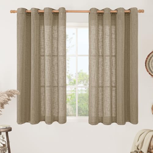 Taupe Linen Sheer Curtains 54 Inches Long for Bedroom 2 Panels (52"W x 54"L (Pack of 2) / Taupe)