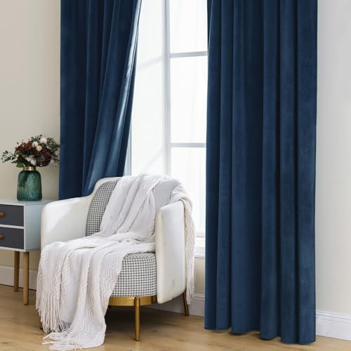 Navy Blue Velvet Curtains 52x84 inches Luxury Blackout Curtains (Navy Blue / 52"W x 84"L (Pack of 2))