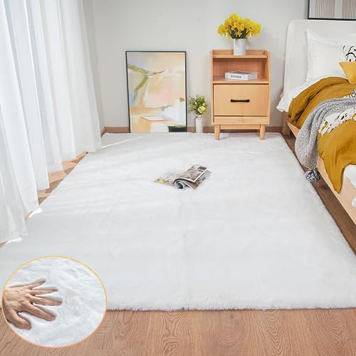 White Faux Fur Rug 5x7 Rugs for Living Room Shag Washable Area Rug Fuzzy Rugs for Bedroom Girl Room Decor Rectangle Rug (5' x 7' (Rectangular) / White)