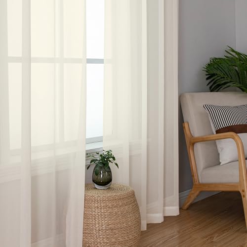 Cream Sheer Curtains 63 Inch Length 2 Panels Set for Living Room (42"W x 63"L (Pack of 2) / Cream)
