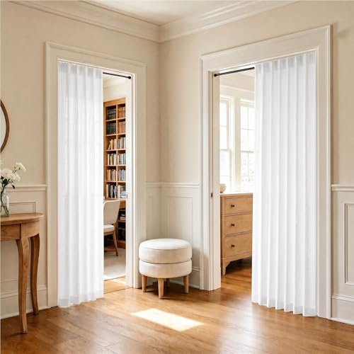 White Sheer Curtains 80 Inch Length for Living Room 2 Panel Back Tab Rod Pocket Rustic Modern Farmhouse Semi Privacy Linen Drapes Pleated Curtain for Bedroom Playroom Wide 52x80 Long Curtains (52"W x 80"L (Pack of 2) / Pure White)
