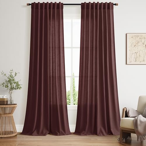 Reddish Brown Linen Curtains 90 Inch Long 2 Panels Set for Bedroom Living Room (52"W x 90"L (Pack of 2) / Reddish Brown)