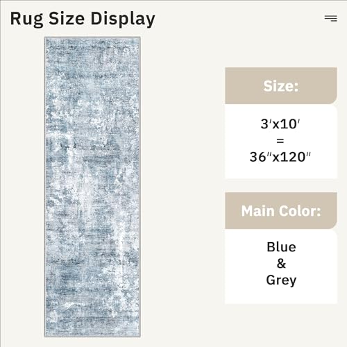 Abstract Runner Rug 3x10 Hallway Kitchen Rugs Non (Blue/Grey / 3' x 10' (Runner))