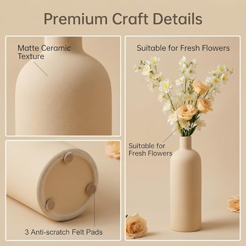 Beige Ceramic Vase Set of 4 (Beige Set of 4)