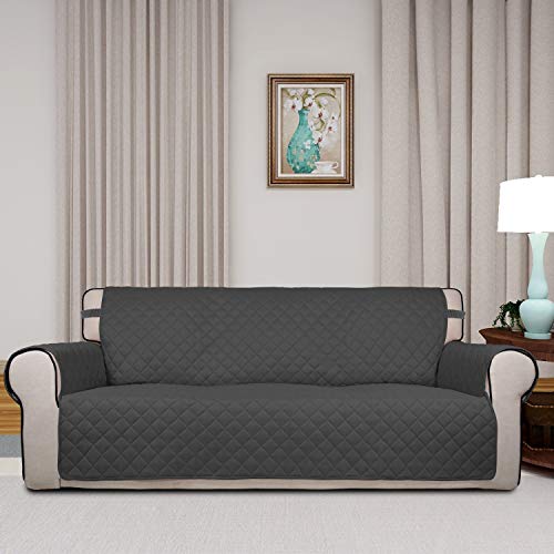 Reversible Quilted Sofa Cover Dog Couch Covers for Sofa (Large / Dark Gray/Beige)