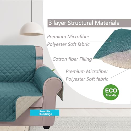 Loveseat Sofa Cover for 2 Cushion Couch (Blue/Beige / 45''loveseat-small)