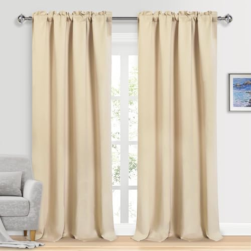Blackout Curtains for Bedroom Living Room 52 x 95 Inch Long Beige (Beige / 52"W x 95"L (Pack of 2))