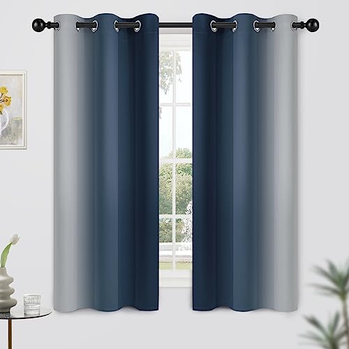 Ombre Curtains Navy Blue and Greyish White for Living Room (42"W x 63"L (Pack of 2) / Navy Blue)