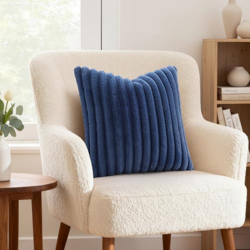 Fall Faux Fur Throw Pillow Covers 26x26 Set of 2 Navy Blue (Navy Blue / 26" x 26" (Pack of 2))