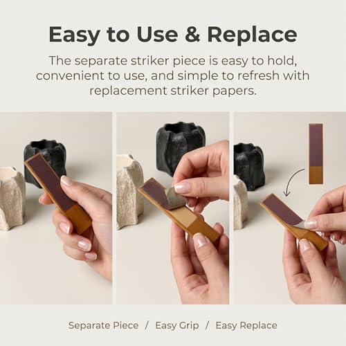 Concrete Match Holder Set with Bamboo Striker Holders (Black-wavy-3.1" X 2.8")