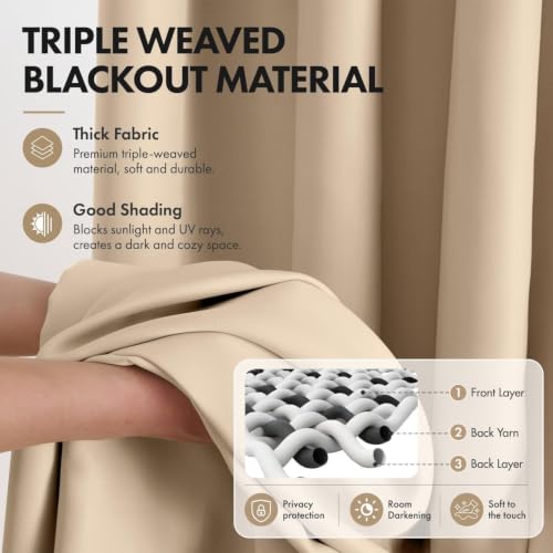 Beige Blackout Bedroom Curtains Drapes 112 Inch Long 52"x112" (Beige / 52"W x 112"L (Pack of 2))