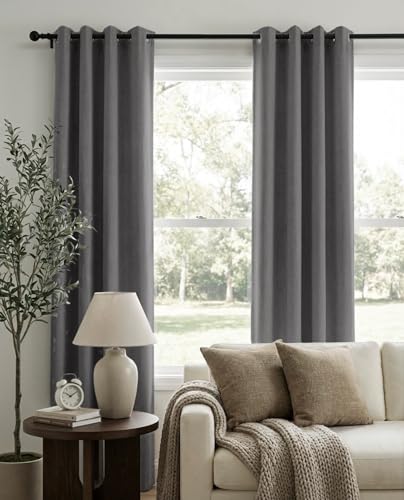 100% Blackout Linen Curtains 63 Inch Long 2 Panels Set (Graphite | Dark Gray / 50"W x 63"L (Pack of 2))