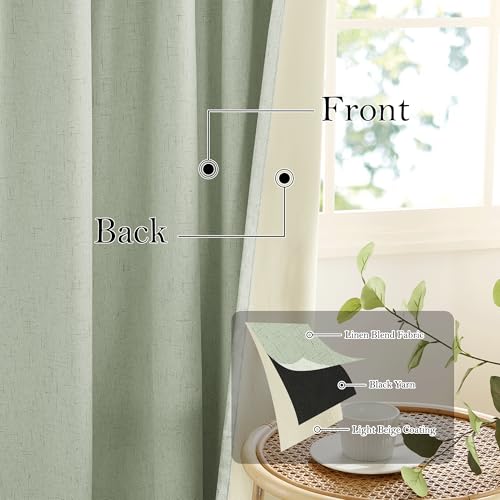100% Blackout Sage Green Linen Curtains (Z - Sage Green / 52"W x 108"L (Pack of 2))