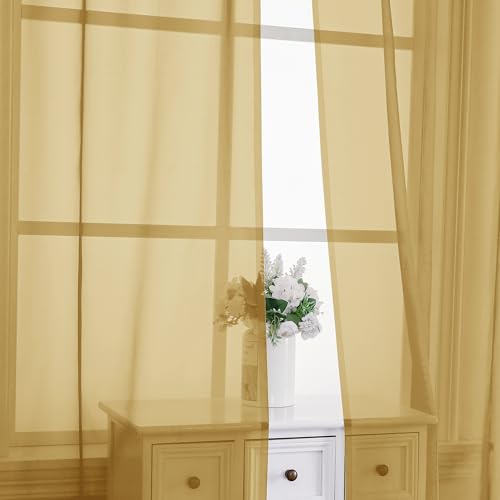 Gold Sheer Curtains 96 Inches Long 2 Panels (Gold / 59"W x 96"L (Pack of 2))