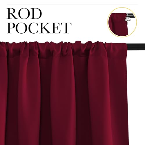Wine Red Blackout Curtains 63 inches Long for Living Room (Wine Red / 42"W x 63"L (Pack of 2))