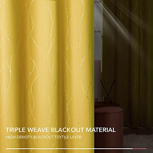 Living Room Curtains 108 Inch Long (Yellow/Wave Dots / 52"W x 108"L (Pack of 2))