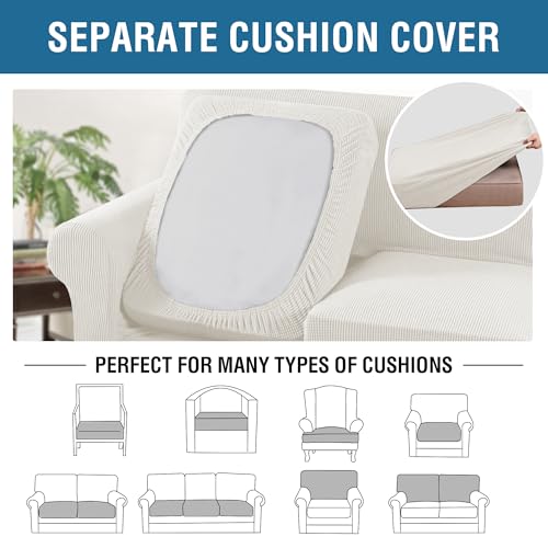 4 Piece Stretch Sofa Covers for 3 Cushion Couch Covers for Living Room Furniture (Large / Porcelain White)