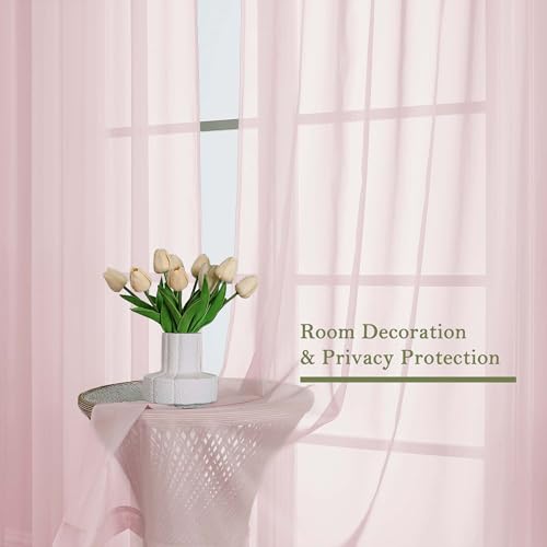 Blush Pink Sheer Curtains 96 Inches Long 2 Panels Set (Blush Pink / 59"W x 96"L (Pack of 2))