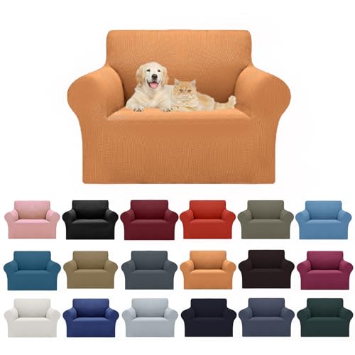 2026 New Stretch Chair Sofa Slipcovers Couch Cover for 1 Seater Furniture Protector Sofa Covers with Elastic Bottom Jacquard Fabric Small Checks for Pets (Golden / Chair)