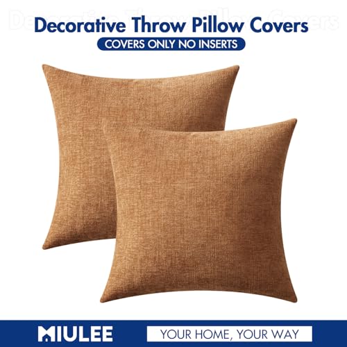 Soft Chenille Throw Pillow Covers Brown 18x18 Inch Pack of 2 (18" x 18" (Pack of 2) / Brown)