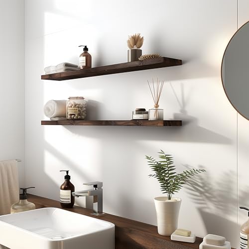 48 Inch Floating Shelves for Wall Rustic Brown Wood Wall Shelves for Bedroom Set of 4 (48 inch / Rustic Brown)