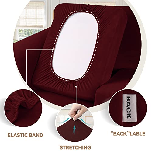 Velvet Stretch 3 Pieces Couch Cover for Sofa Washable (Medium / Burgundy)