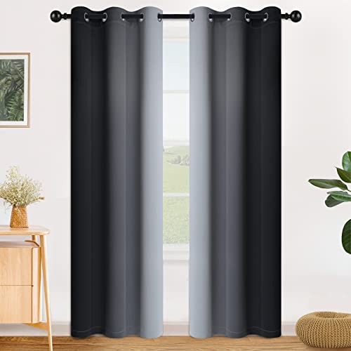 Ombre Black to Grey White Curtains for Living Room 42Wx84L (42"W x 84"L (Pack of 2) / Black)