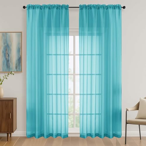 Turquoise Bedroom Curtains 2 Panel Sets 90 Inch Length (Turquoise / 59"W x 90"L (Pack of 2))