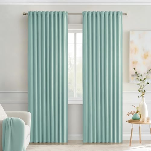 Aqua Back Tab Blackout Curtains 52x90 Inch Long 2 Panels Set (Aqua / 52"W x 90"L (Pack of 2))