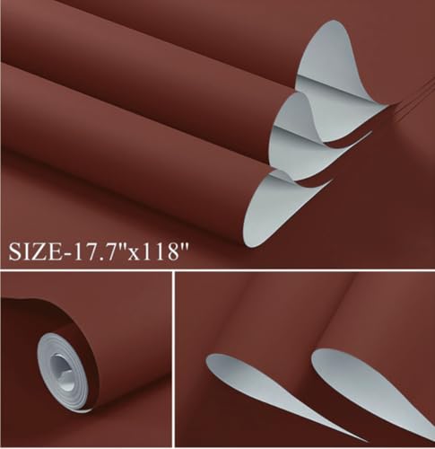 78.7''x17.7''Brick Red Peel and Stick Wallpaper Contact Paper Modern Self Adhesive Wall Paper Removable Textured Solid Color Shelf Cabinet Vinyl Roll (Brick Red / 78.7" x 17.7")