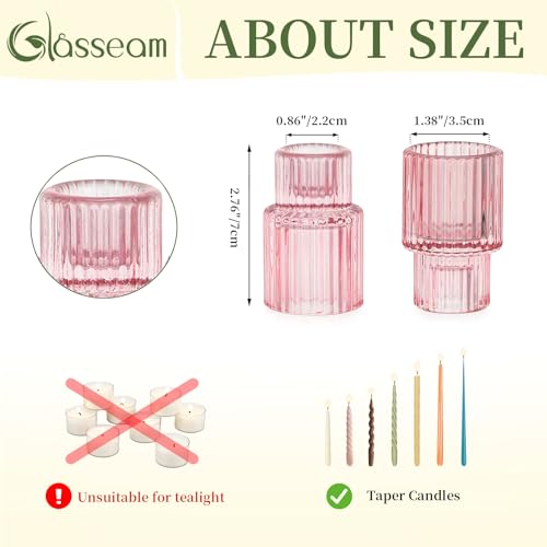 Glass Taper Candle Holders (Pink)