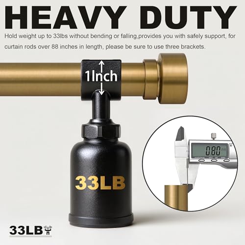 2 Pack Warm Gold Curtain Rods for Windows 66 to 120 Adjustable Length Heavy Duty 1" Diameter Brass Window Rod with Solid Metal Finials for Outdoor Farmhouse Bedroom Kitchen Living Room (Warm Gold / 16"-120"|2 Pack)