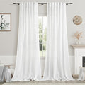 White Linen Curtains 96 Inches Long 2 Panels Set Back Tab Rod Pocket Semi Sheer Light Filtering Window Curtain Drapes Neutral Modern Aesthetic Long Curtains for Living Room Bedroom Decor 42x96 (42"W x 96"L (Pack of 2) / White)