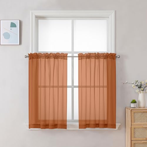 Orange Sheer Curtains 30 inch Length 2 Panels (Orange / 42"W x 30"L (Pack of 2))