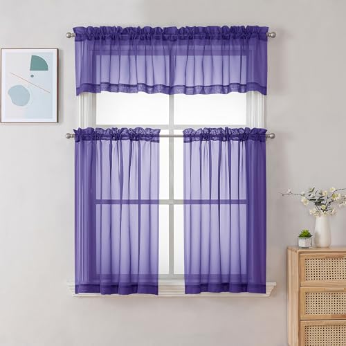 Sheer Purple Tier Curtains 24 Inch Length (Purple / 42"W x 24"L (Pack of 2))