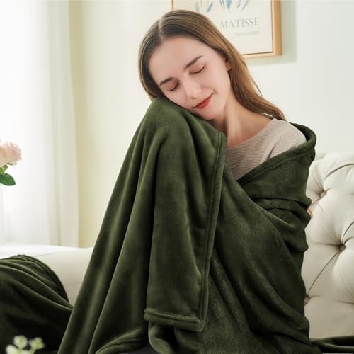 Fleece Blanket Soft Plush Twin Size Blanket Olive Green 60"x80" (Olive Green / Twin(60"x80"))