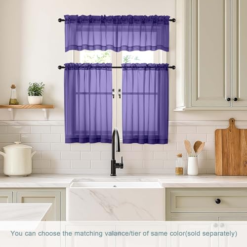 Purple Small Sheer Curtains Tier 24 Inches Length 2 Pieces (42"W x 24"L (Pack of 2) / Purple)
