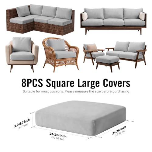 8Pcs Outdoor Cushion Covers (Air-grey / Square-large + Square)