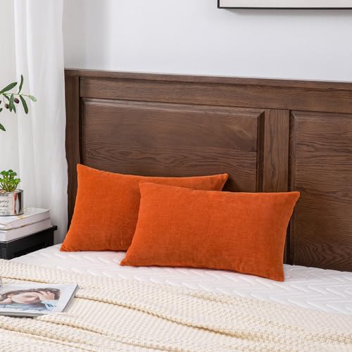 Lumbar Pillow Decorative Rectangle Throw Pillow Covers 12"x20" Inch Set of 2 (Orange / 20" x 12" (Pack of 2))