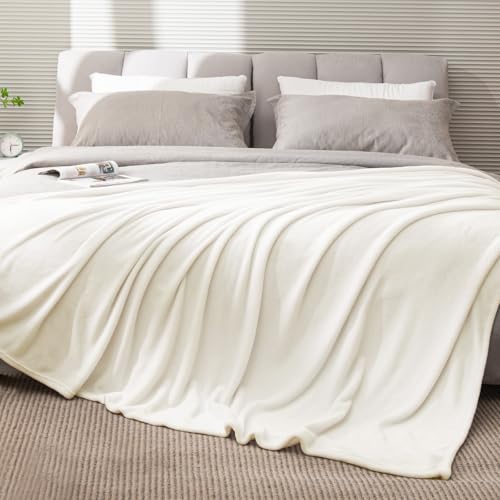 Fleece Blanket Soft Plush Full Bed Blanket Cream 84"x90" (Cream / Full(84"x90"))