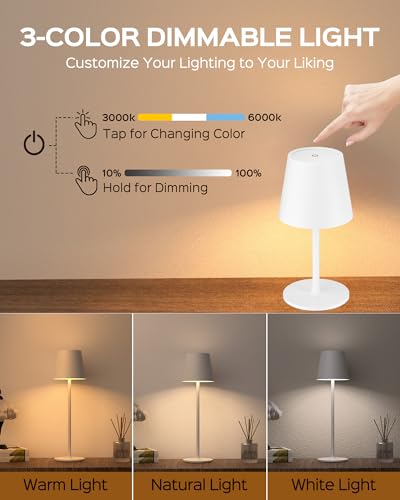 Cordless Table Lamps Rechargeable (2 Pack-Round Base / White)